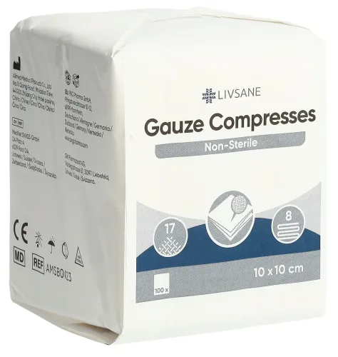 Livsane unsterile Mullkompresse, 10x10cm (100 Stk)