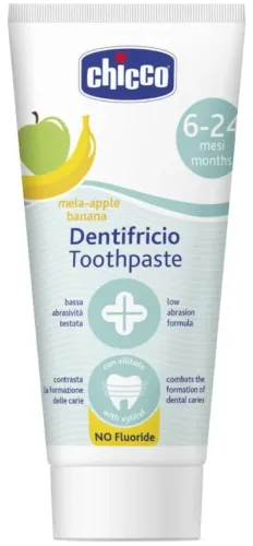 Chicco Zahnpasta mit Apfel/Bananengeschmack, 6-24 Monate, ohne Fluorid (50ml)