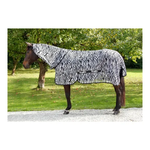 RugBe, RugBe Fliegen- und Ekzemerdecke Zebra mit Halsteil - Schwarz/Weiss -  Grösse Pferdedecken: 145 cm