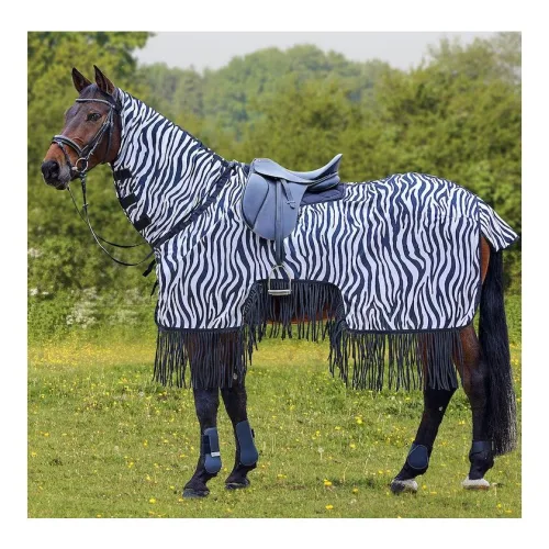 Waldhausen, Waldhausen Fliegenausreitdecke Zebra mit Fransen - schwarz/weiss Grösse: 115 cm