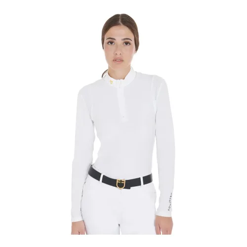 Equestro, Equestro Turniershirt Polo Langarm slim fit Damen - White -  Grösse Bekleidung Damen: M