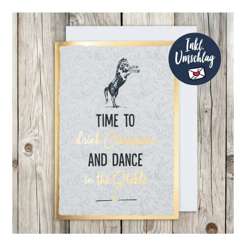 Soulhorse, Soulhorse Grusskarte "Drink Champagne" - Grau/Gold -