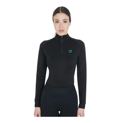 Equestro, Equestro Funktionsshirt Langarm Training slim fit Damen - Black/Emerald -  Grösse Bekleidung Damen: L