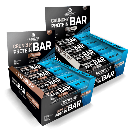 Bodylab24, Crunchy Protein Bar Deluxe - 12x65g - Cookie Cream Flavouring