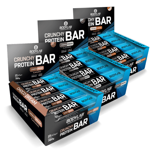Bodylab24, Crunchy Protein Bar Deluxe - 12x65g - Cookie Cream Flavouring