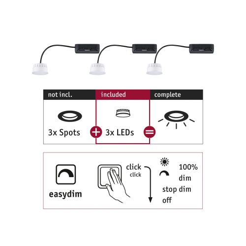 Paulmann, Paulmann 92477 LED-Einbauleuchte 3er Set LED LED 19.5 W Satin