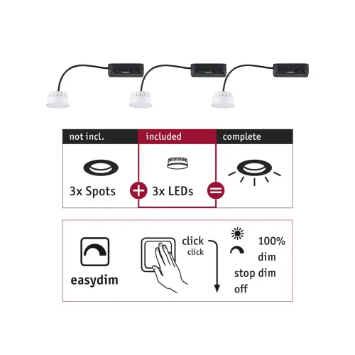 Paulmann, Paulmann 92477 LED-Einbauleuchte 3er Set LED LED 19.5 W Satin