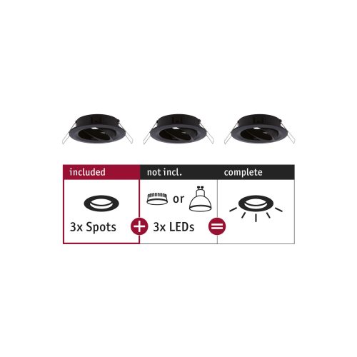 Paulmann, Paulmann 92487 EBL Choose Einbauring 3er Set 10 W Schwarz (matt)