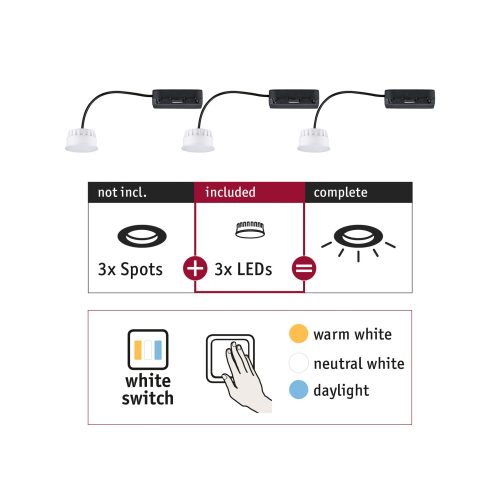 Paulmann, Paulmann 92478 LED-Einbauleuchte 3er Set LED 19.5 W Satin