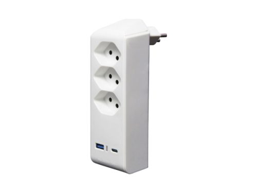 BRENNENSTUHL, BRENNENSTUHL - Abzweigstecker 3-fach drehbar bis 300° ohne Aufhänger mit USB Typ A und C, 84X84MM