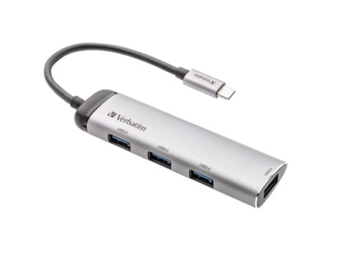 Verbatim, Verbatim 49147 USB-Hub 4 Port USB-A USB 3.2 Gen1 5 GBit/s mit USB-C® Stecker, LED-Anzeige Grau