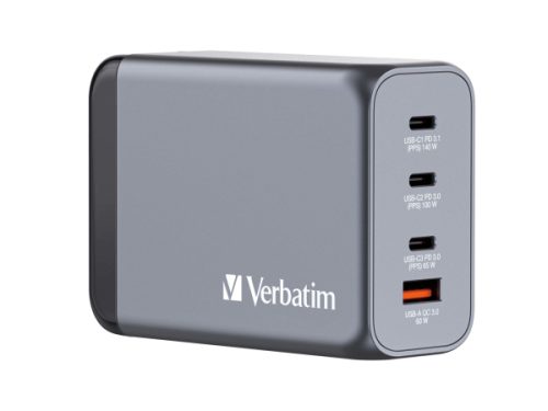 Verbatim, Verbatim GNC-240 GaN Reiseladeadapter 240 W 1x USB-A, 3x USB-C® USB PD, USB PD 3.1, QC 3.0 Grau GaN, mit Europa-Adapter,