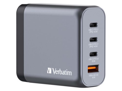 Verbatim, VERBATIM Charger 140W GaN grey 32203 3xUSB-C 1xUSB-A +Adapter UK/US