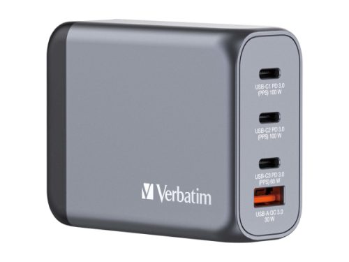 Verbatim, VERBATIM Charger 100W GaN grey 32202 3xUSB-C 1xUSB-A +Adapter UK/US