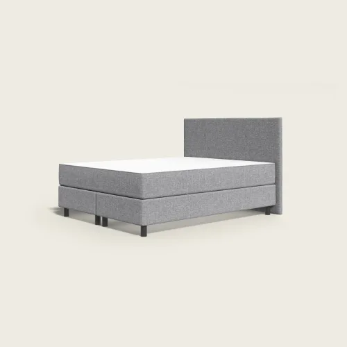 Emma Original Boxspringbett 140x200 cm - hellgrau - Füße Schwarz - Kopfteil gesteppt