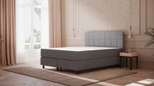 Emma, Emma Original Boxspringbett 140x200 cm - dunkelgrau - Füße Schwarz - Kopfteil gesteppt