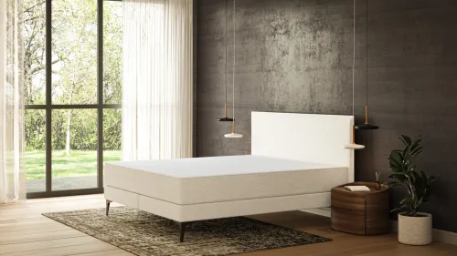 Emma, Emma Original Elite Boxspringbett ? Beige ? 140x200 cm ? Kopfteil mit Kissen ? Metallfüße