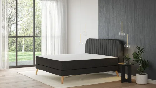 Emma, Emma Original Elite Boxspringbett ? Dunkelgrau - 160x200 cm - Kopfteil Streifen - Holzfüße