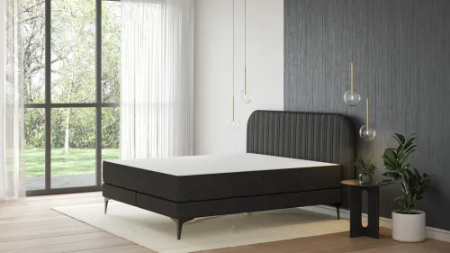Emma, Emma Original Elite Boxspringbett ? Dunkelgrau - 160x200 cm - Kopfteil Streifen - Metallfüße