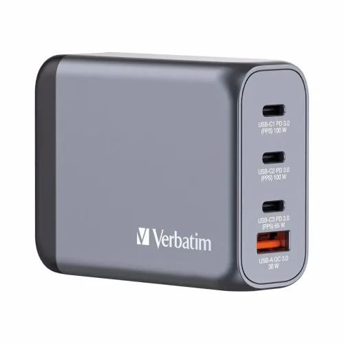 Verbatim, VERBATIM Charger 100W GaN grey 32202 3xUSB-C 1xUSB-A +Adapter UK/US