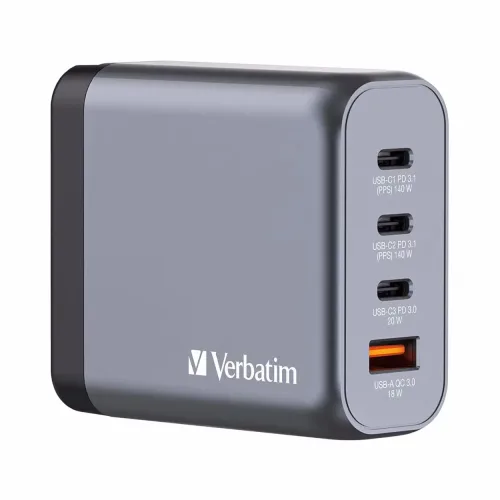 Verbatim, VERBATIM Charger 140W GaN grey 32203 3xUSB-C 1xUSB-A +Adapter UK/US
