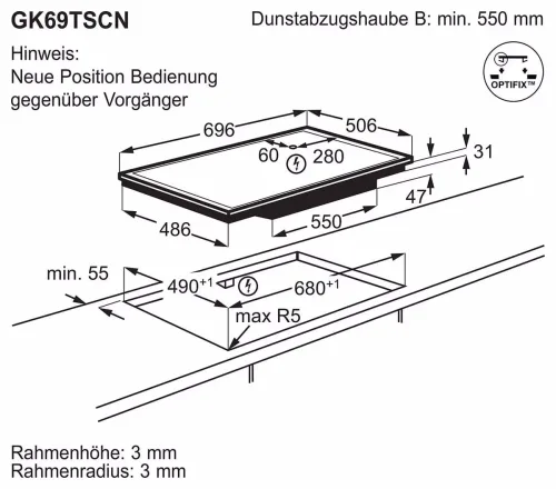 Electrolux GK69TSCN Glaskeramik Kochfeld mit Touch-Display