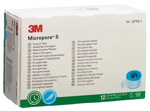 3M Micropore, 3M Micropore S Silikonrollenpflaster 2.5cmx5m (n) (12 Stk)