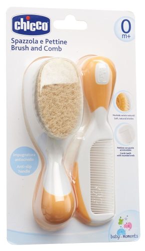 Chicco, Chicco Set Kamm + Haarbürste mit Naturborsten, orange (2-teilig)