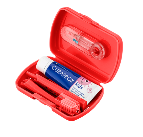 CURAPROX, Curaprox Kids Zahnpflege Travel Set, rot (3-teilig)