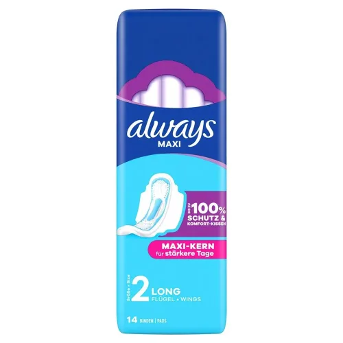 Always, Always - Maxi Long Binden Mit Flügeln (Grösse 2), Maxi Long mit Flügeln, 14 Stück