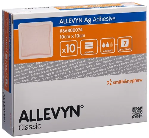SMITH & NEPHEW, ALLEVYN Ag Adhesive Wundkompressen, 10x10cm (10 Stk)