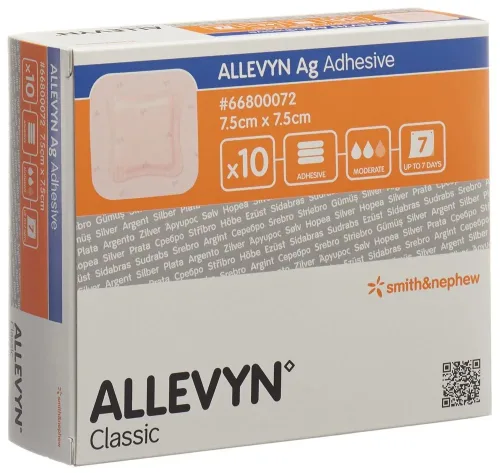 SMITH & NEPHEW, ALLEVYN Ag Adhesive Wundkompressen, 7.5x7.5cm (10 Stk)