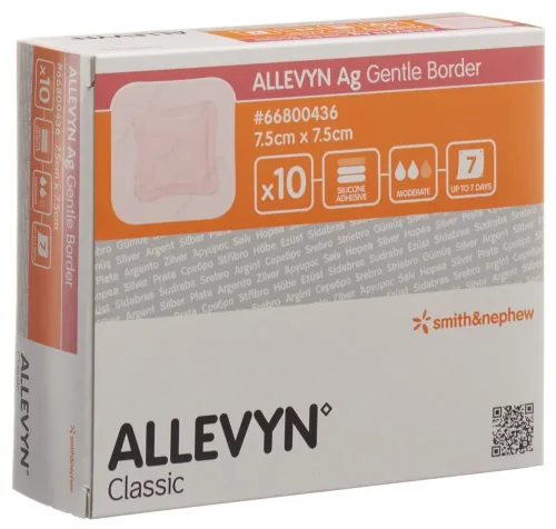 SMITH & NEPHEW, ALLEVYN Ag Gentle Border Wundverband, 7.5x7.5cm (10 Stk)