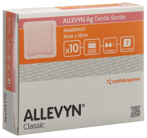 SMITH & NEPHEW, ALLEVYN Ag Gentle Border Wundverband, 10x10cm (10 Stk)