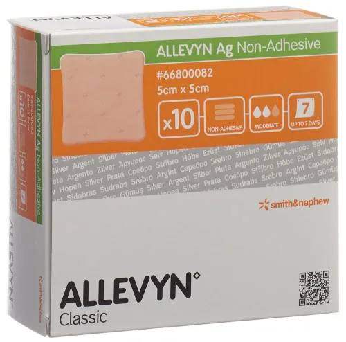 SMITH & NEPHEW, ALLEVYN Ag Non-Adhesive Wundkompressen, 5x5cm (10 Stk)