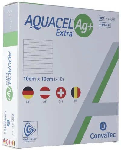 ConvaTec, ConvaTec AQUACEL Ag+ Extra Kompresse 10x10cm (10 Stk)
