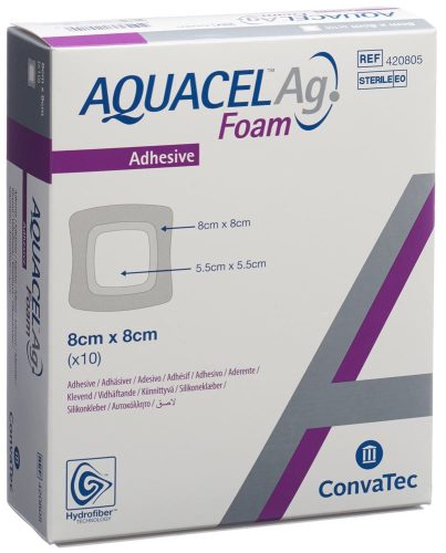 ConvaTec, ConvaTec AQUACEL Ag Foam adhäsiv 8x8cm (10 Stk)