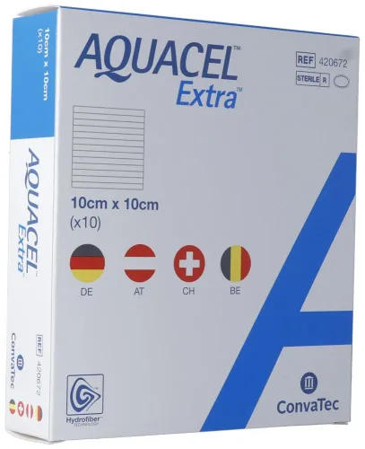 ConvaTec, ConvaTec AQUACEL Extra Hydrofiber Verband, 10x10cm (10 Stk)