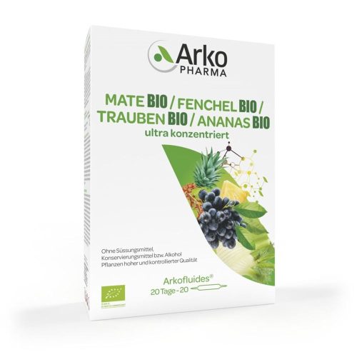 Arkopharma, ARKOFLUIDE Ananas-Mate-Fenchel-Trauben Bio Trinkampullen (20 Stk)