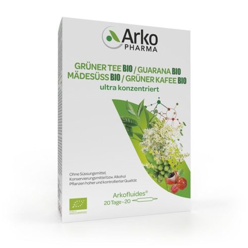 Arkopharma, ARKOFLUIDE Grüner Tee-Grüner Kaffee-Guarana-Mädesüss Bio Trinkampullen (20 Stk)