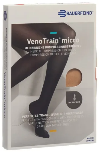 VenoTrain, VenoTrain micro Kompressionsstrümpfe cremefarben normal/kurz geschlossen, KKL 2, knielang, Umfang Wade 40-48cm (1 Paar)