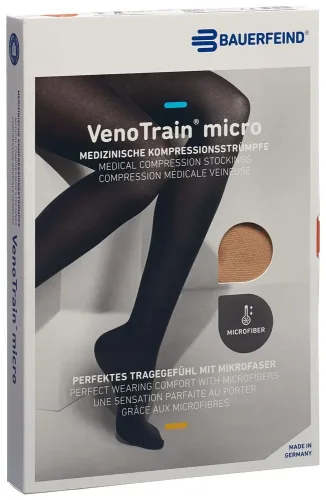 VenoTrain, VenoTrain micro Kompressionsstrümpfe cremefarben normal/kurz geschlossen, KKL 2, leistenlang NB, Umfang Wade 34-40cm (1 Paar)