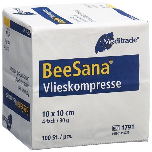 BeeSana, BeeSana Vlieskompressen 10x10cm, 30g/m2, unsteril, ohne RX, 4-fach (100 Stk)