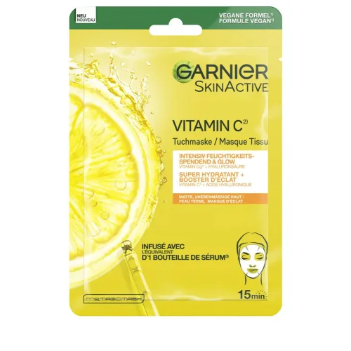 Garnier, Garnier - Vitamin C* Intensiv feuchtigkeitsspendende & Glow Tuchmaske, Gar Tissue Mask Vitaminc Sa28gr 140, 28 g