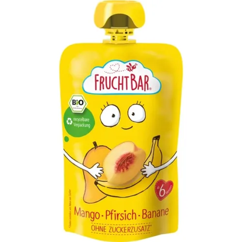 PDM to be maintained, FruchtBar Bio Kompott Mango Pfirsich Banane Ohne Zuckerzusatz