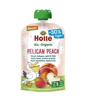 Holle, Holle Pelican Peach mit Pfirsich, Erdbeere, Apfel und Hafer (100g)