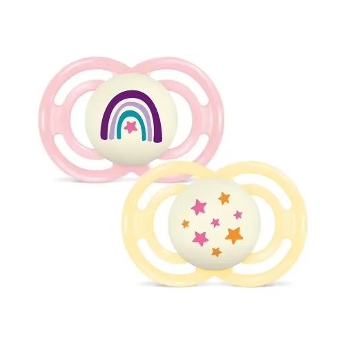 Mam, MAM Perfect Night Nuggi Silikon, 16-36 Monate, pink/gelb (2 Stk)