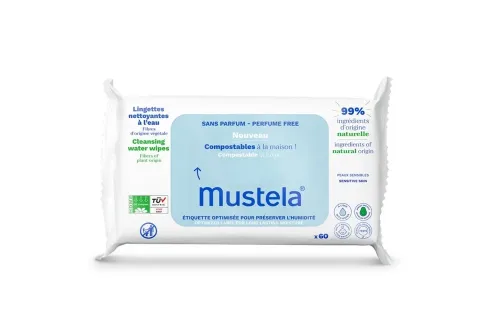 Mustela, Mustela kompostierbare Feuchttücher mit Wasser (60 Stk)