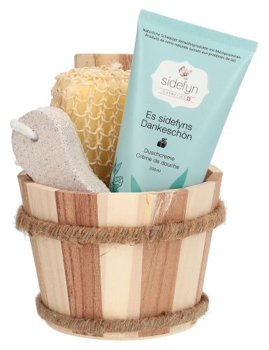 sidefyn, sidefyn Geschenkset Holzkübel Duschcreme, Es sidefyns Dankeschön (3-teilig)