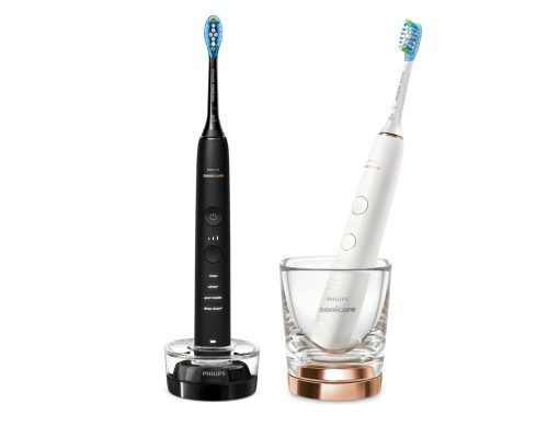 Philips Sonicare, Philips Sonicare Elektrische Zahnbürste "DiamondClean 9000 HX9914" 2 Stk. Aufsteckbürsten DiamondClean Premium Schallzahnbürste, Doppelpack inkl. Ladeglas